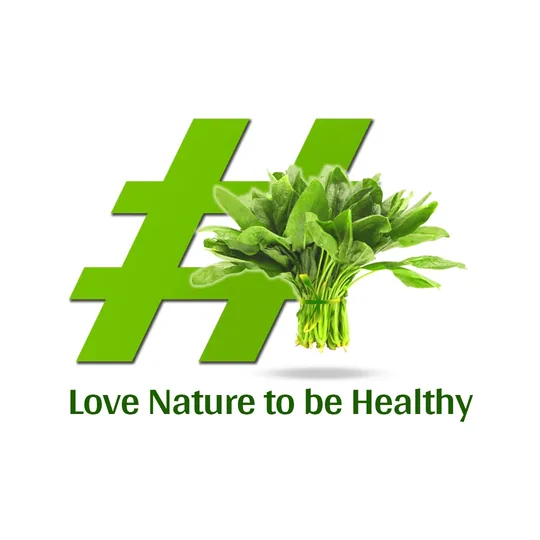 #Love Nature to be Healthy: a green hashtag with a bunch of fresh spinach